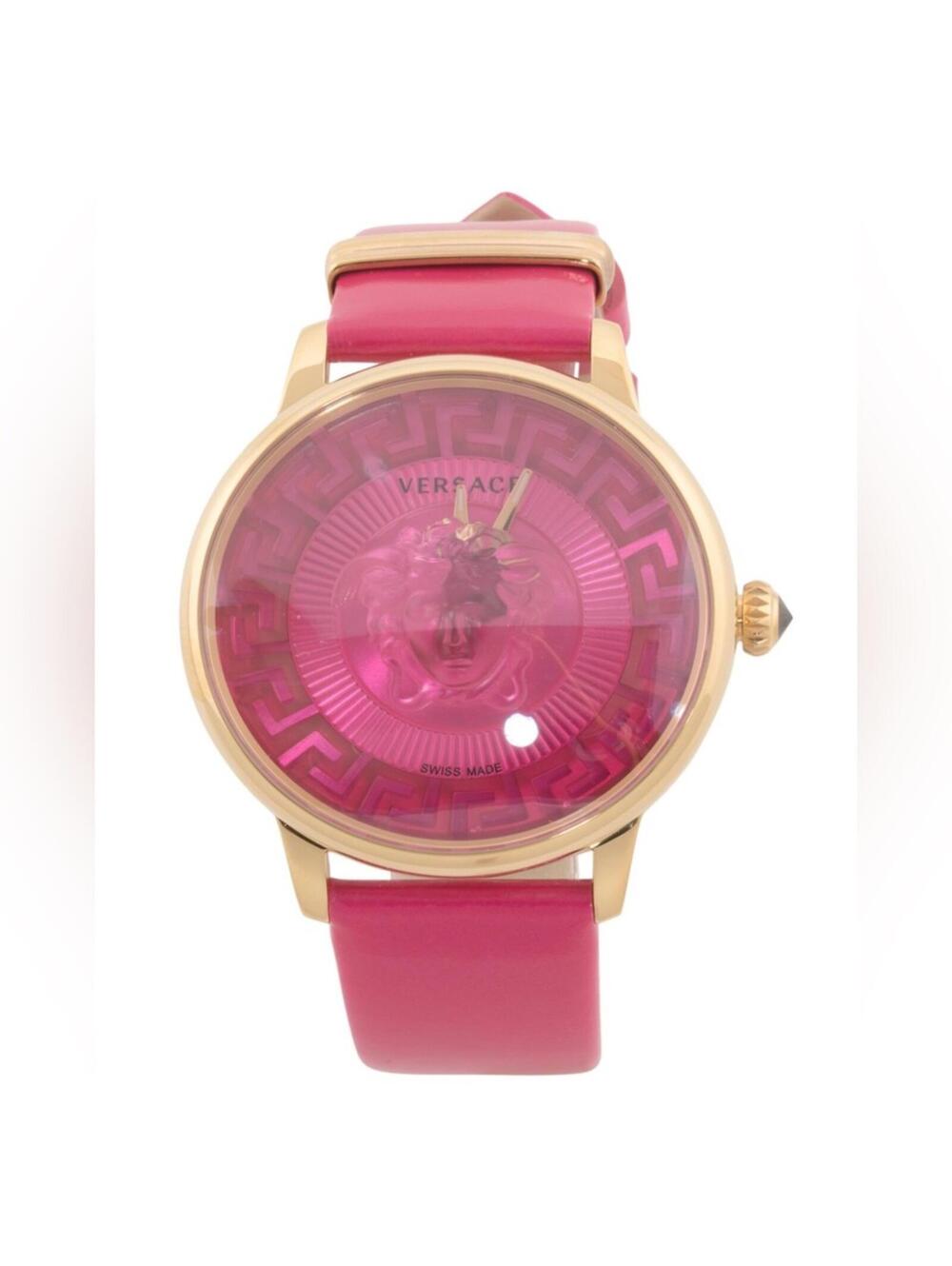 Hot Pink & Gold Women’s Swiss Made Medusa Leather Strap Versace Watch - Picture 1 of 4